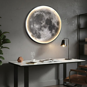 Framed LED Moon Wall Art for Living Room, Modern Round Artwork with Remote Control