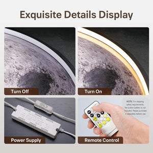 Framed LED Moon Wall Art for Living Room, Modern Round Artwork with Remote Control