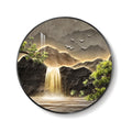 Large LED Mountain Waterfall Wall Art for Living Room, Framed Round Modern Lighted Landscape Picture Artwork for Walls