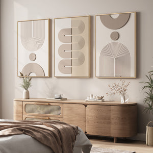 Boho Neutral Abstract Wall Art, Large 3D Textured Framed Set of 3 for Living Room