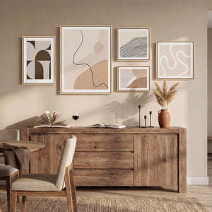 Large Framed Neutral Abstract Wall Art for Living Room, 5 Piece Set