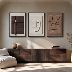 Framed Neutral Abstract Wall Art for Living Room, Large 3D Textured 3 Piece Set