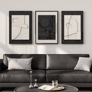 3D Textured Framed Black and White Abstract Wall Art