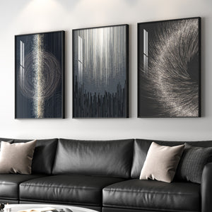 Large Framed Black Silver Modern Abstract Wall Art