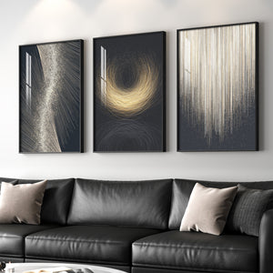 Large black and gold modern luxury abstract art painting