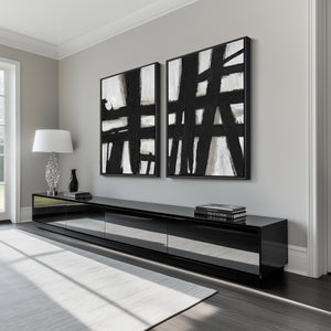Large Framed Black and White Abstract Wall Art for Living Room, 2 Piece Set