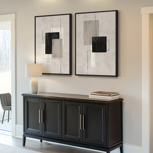 Large Framed Neutral Abstract Wall Art for Living Room, Set of 2 in Black and Beige