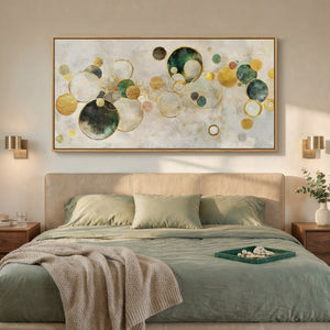 Extra Large Framed Green Abstract Wall Art, Modern Horizontal Canvas for Living Room