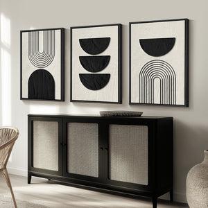 Framed Boho Wall Art for Living Room, Large 3 Piece Neutral Geometric Set