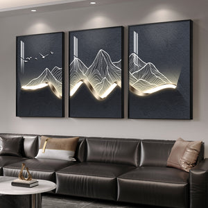 Large Framed Modern Abstract Mountain Wall Art for Living Room, 3 Piece Set