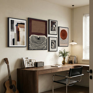 Large Framed Black and White Abstract Wall Art for Living Room, 5 Piece Set
