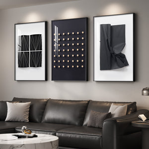 Large Framed Modern Elegant Black and White Abstract Wall Art for Living Room, 3 Piece Set