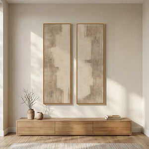 Long Narrow Framed Neutral Abstract Vertical Wall Art, Oversized Set of 2