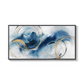 Extra Large Framed Navy Blue Abstract Wall Art, Oversized Horizontal Canvas