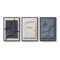 3D Textured Blue and White Abstract Wall Art, Framed 3 Piece Set for Living Room