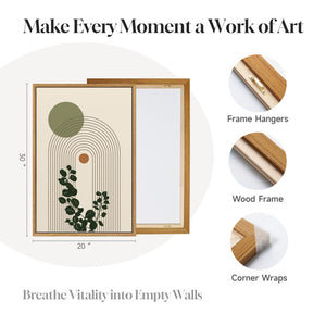 Large Framed Abstract Boho Botanical Green Modern Minimalist Wall Art for Living Room Set of 3