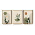 Large Framed Abstract Boho Botanical Green Modern Minimalist Wall Art for Living Room Set of 3
