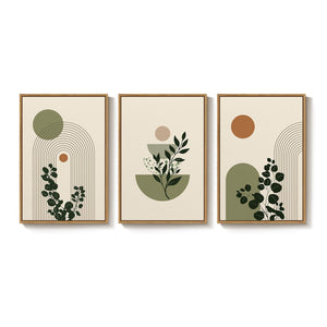 Large Framed Abstract Boho Botanical Green Modern Minimalist Wall Art for Living Room Set of 3