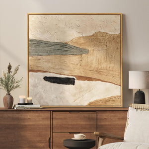 Framed Neutral Organic Abstract Canvas Wall Art for Dining Room Minimalist Artwork