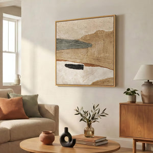 Framed Neutral Organic Abstract Canvas Wall Art for Dining Room Minimalist Artwork