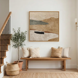 Framed Neutral Organic Abstract Canvas Wall Art for Dining Room Minimalist Artwork