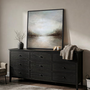 Framed Neutral Abstract  Modern Minimalist Rustic Lake Landscape Canvas Wall Art Decor