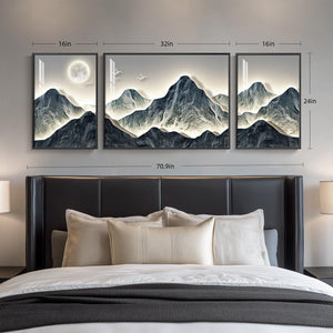 Large Framed Modern Blue Mountain Canvas Wall Art for Living Room, 3 Piece