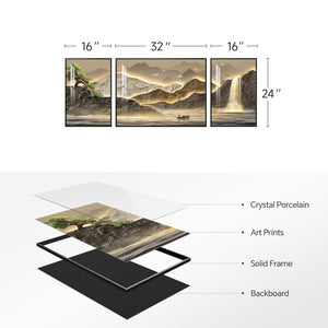 Large Framed Modern Gold Luxury Mountain Wall Art for Living Room Set of 3