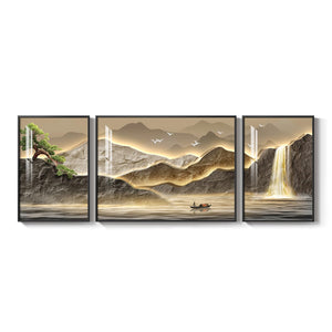 Large Framed Modern Gold Luxury Mountain Wall Art for Living Room Set of 3