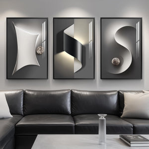 Framed Abstract Modern Black and White Wall Art for Living Room Set of 3