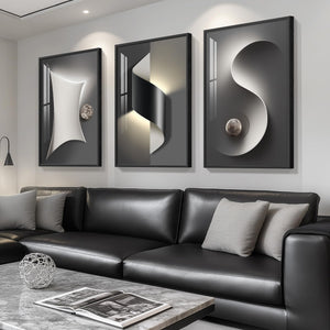 Framed Abstract Modern Black and White Wall Art for Living Room Set of 3