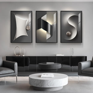 Framed Abstract Modern Black and White Wall Art for Living Room Set of 3