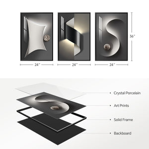 Framed Abstract Modern Black and White Wall Art for Living Room Set of 3
