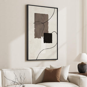 Framed Black White Neutral Modern Minimalist Abstract Wall Art for Living Room