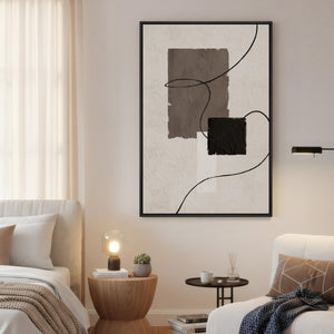 Framed Black White Neutral Modern Minimalist Abstract Wall Art for Living Room