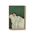 Large Framed Modern Cozy Woman Green Calming Wall Art Dorm Bedroom