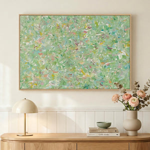 Framed Green Colorful Brushstroke Abstract Wall Art Modern Minimalist Paintings for Living Room