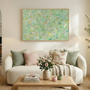 Framed Green Colorful Brushstroke Abstract Wall Art Modern Minimalist Paintings for Living Room
