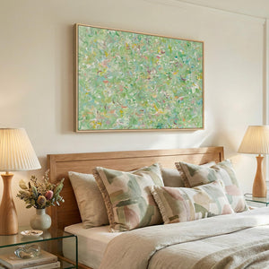 Framed Green Colorful Brushstroke Abstract Wall Art Modern Minimalist Paintings for Living Room