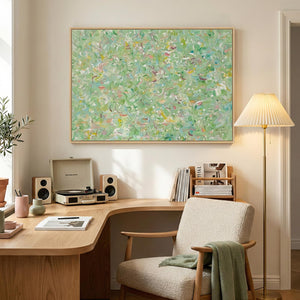 Framed Green Colorful Brushstroke Abstract Wall Art Modern Minimalist Paintings for Living Room