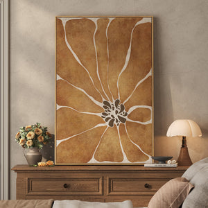 Large Framed Boho Abstract Brown Floral Wall Art for Living Room, Bohemian artwork