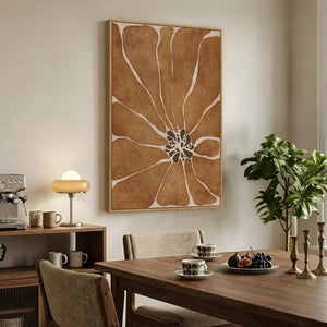 Large Framed Boho Abstract Brown Floral Wall Art for Living Room, Bohemian artwork