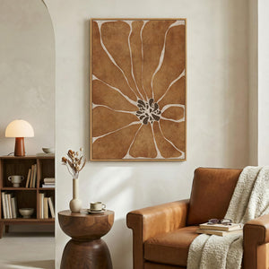 Large Framed Boho Abstract Brown Floral Wall Art for Living Room, Bohemian artwork