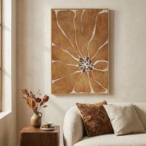 Large Framed Boho Abstract Brown Floral Wall Art for Living Room, Bohemian artwork