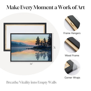 Framed Sunset Mountain Lake Landscape Wall Art Horizontal Canvas Print for Living Room