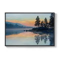 Framed Sunset Mountain Lake Landscape Wall Art Horizontal Canvas Print for Living Room