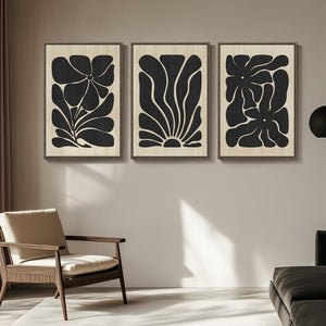 Large Framed Textured 3D Wall Art for Living Room, Boho Floral 3 Piece Set