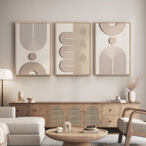Boho Neutral Abstract Wall Art, Large 3D Textured Framed Set of 3 for Living Room