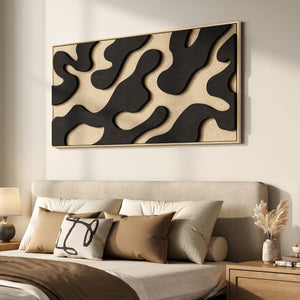 3D Neutral Abstract Wall Painting with Oversized Frame and Banner for the Living Room