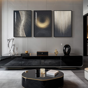 Large black and gold modern luxury abstract art painting